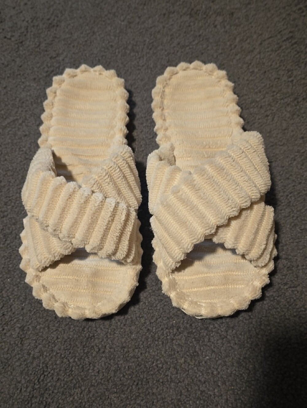 Cream Ribbed Cross-Strap Slippers - Picture 4 of 4